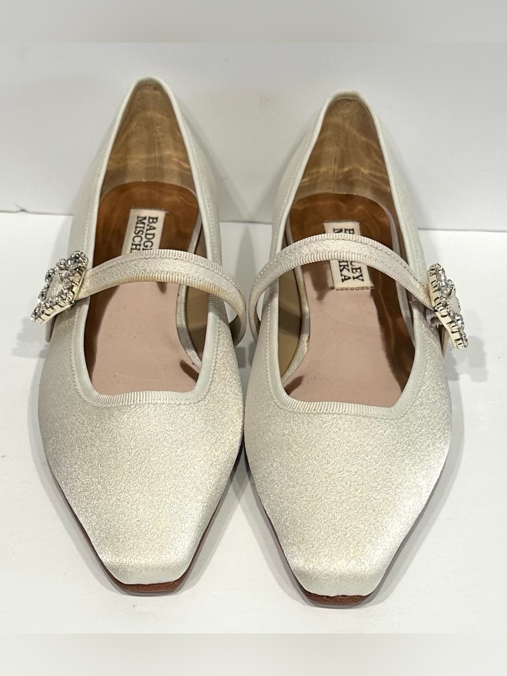 Brystol Glitter Mary Jane Ballerina Flats by Badgley Mischka Women's Sz 6 Ivory
